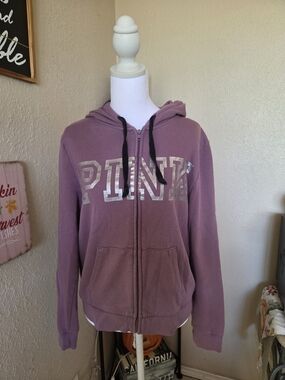 PINK Victoria's Secret Dusty Mauve Zip-Up Hoodie with Metallic Logo